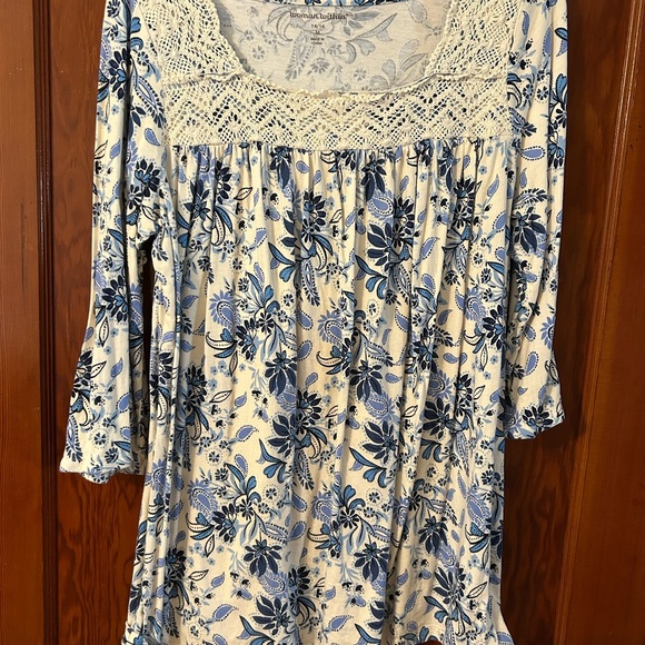 Woman Within Floral Lace Blouse - Blue and Cream - Picture 1 of 4